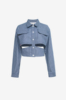 Denim Stripe Jacket With Cutout Detail - Audrey Vallens