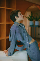 Denim Stripe Jacket With Cutout Detail - Audrey Vallens